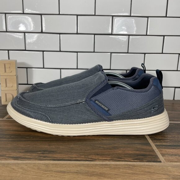 Skechers Status Delton Mens Size 13 Shoes Navy Blue Relaxed Fit Casual Slip On - Picture 1 of 13